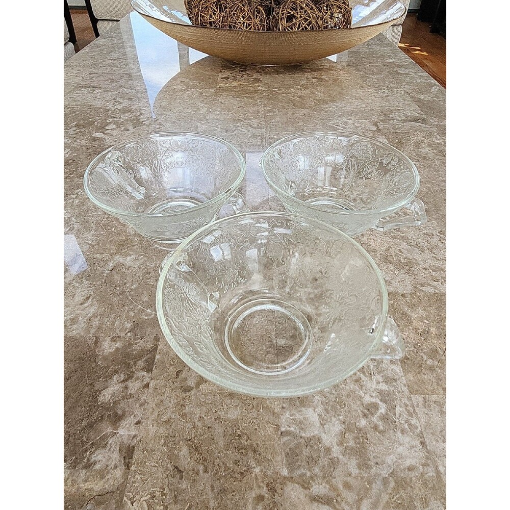 Vintage Hazel Atlas Forentine Poppy Crystal 2 Handled Soup Bowl, Lot Of 3